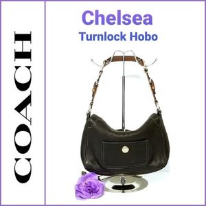 💯 Authentic Coach Chelsea Navy Turnlock Hobo 8A38